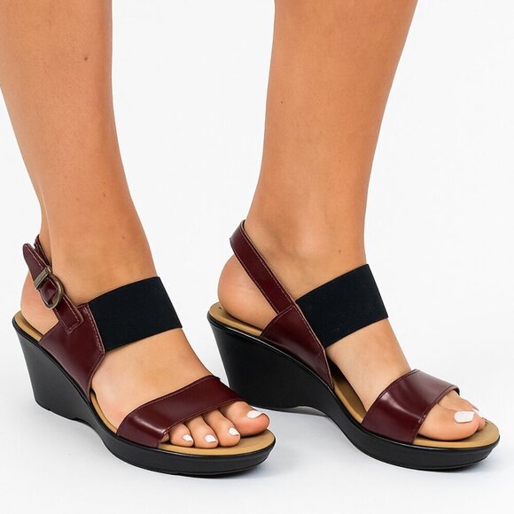 Dromedaris Wedge Sandals Purple Black Strappy Open Toe Euro 42 US 11 Support - Picture 1 of 15